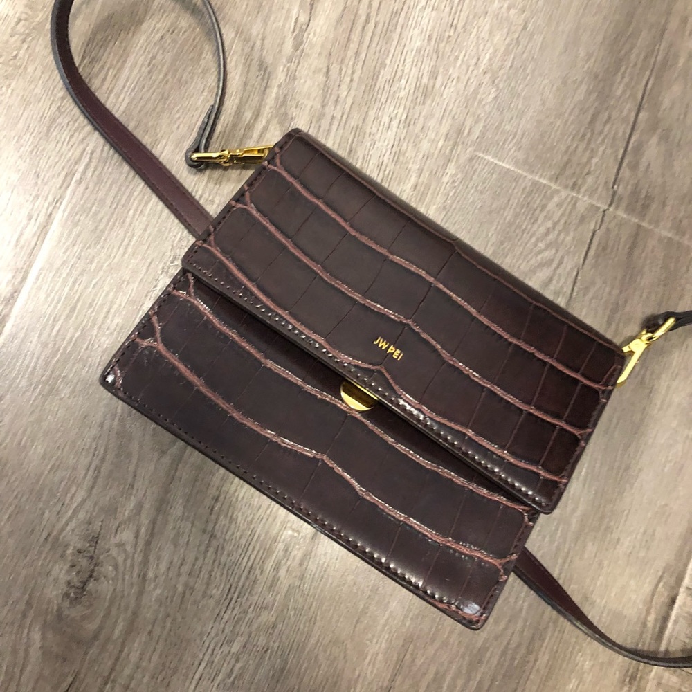 EUC JW Pei Brown Mini Flap Croc Bag Crossbody